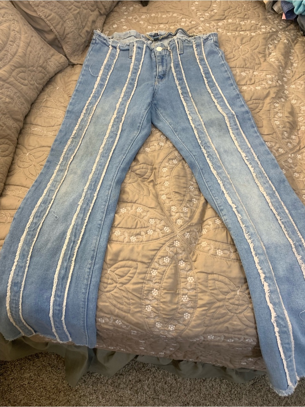 wild fable Light Blue Frayed Stripe Flare Jeans